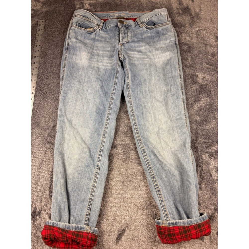 Eddie‎ Bauer Flannel Lined Jeans Womens 4 Relaxed Straight Leg Plaid Light Wash